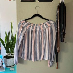 Off Shoulder Striped Blouse